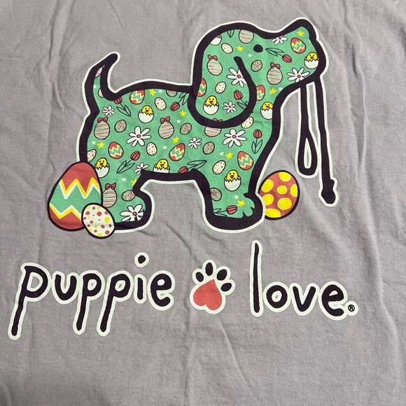 Puppie Love Women’s Lavender Easter Short Sleeve Cotton Tee Medium - Picture 2 of 7